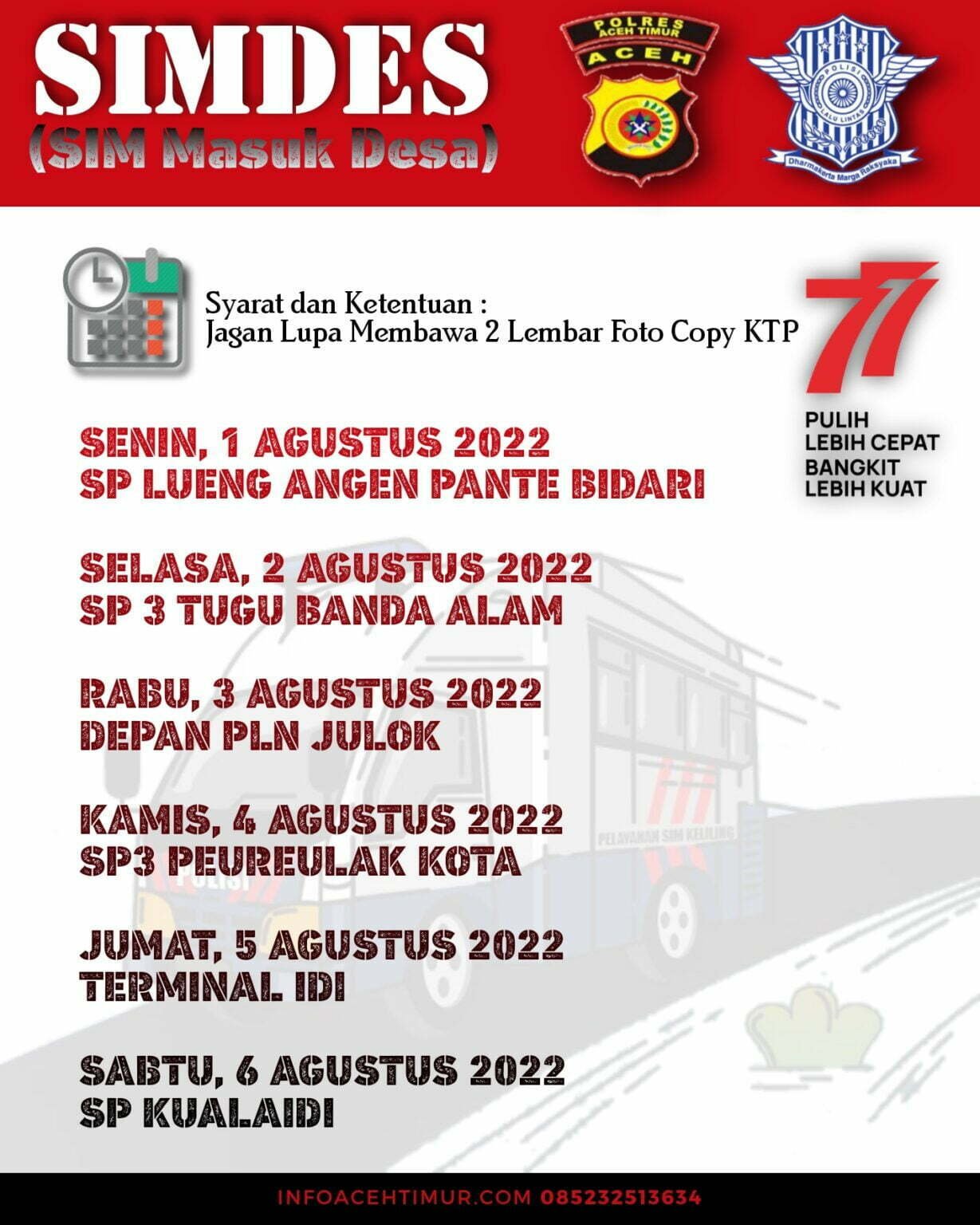 Jadwal SIM Keliling Desa, Aceh Timur