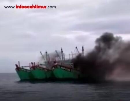 Kejari Langsa Musnahkan 3 Kapal Motor Pukat Trawl WNA