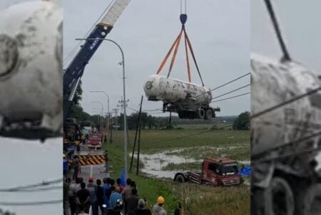Truck Muatan GAS LPG Terguling di Simpang Ulim Hari Ini Dievakuasi