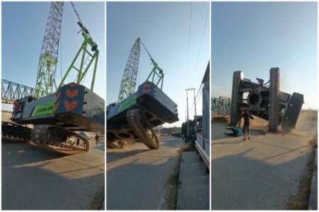 BREAKING NEWS : Crane Terbalik di Jembatan Manuju Pelabuhan Kuala Langsa