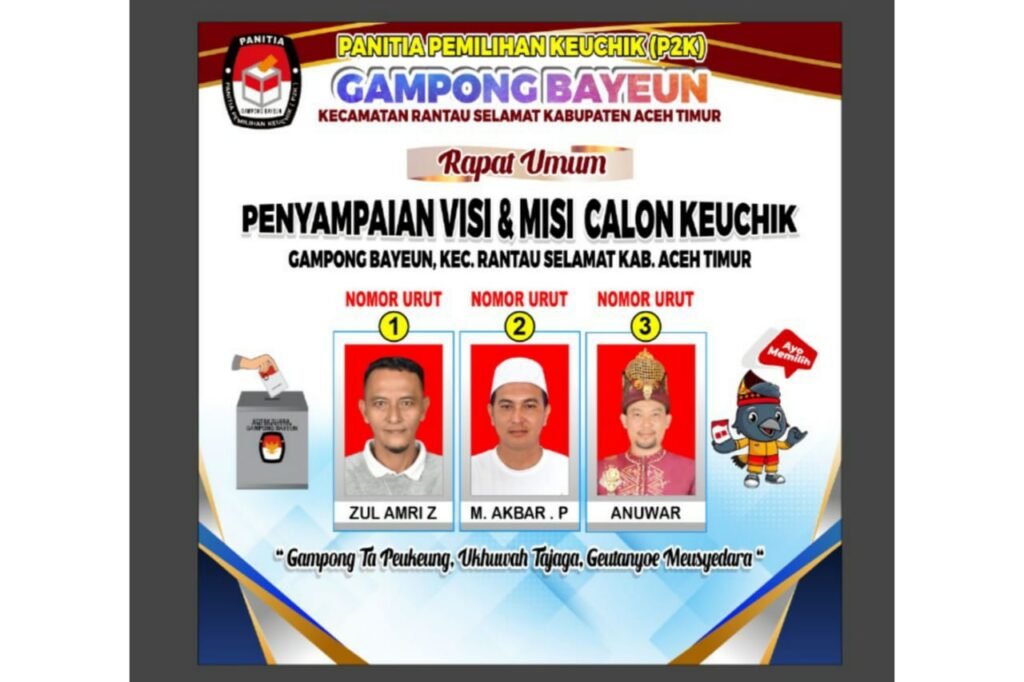 Tiga Calon Keuchik Gampong Bayeun Paparkan Visi-Misi dalam Rapat Umum Malam Ini