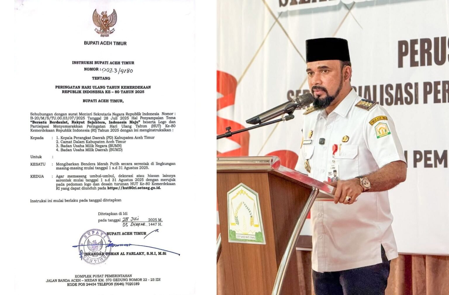 Bupati Aceh Timur Instruksikan Perayaan HUT Ke-80 Kemerdekaan RI