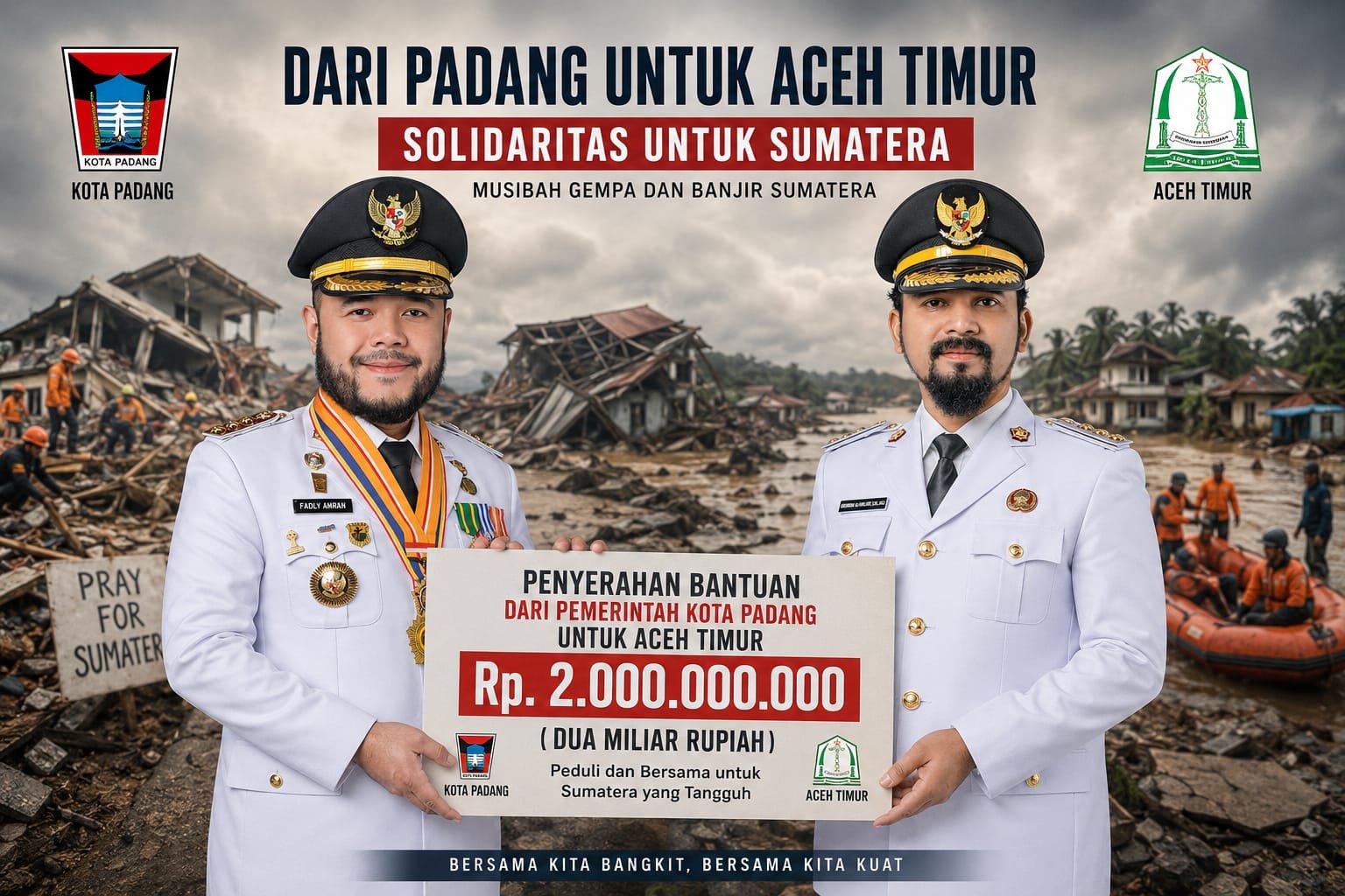 Pemkot Padang Sumbang Dana Miliaran Tiga Kabupaten Untuk Pemulihan Pascabanjir, Aceh Timur Dapat Bagian 2 M