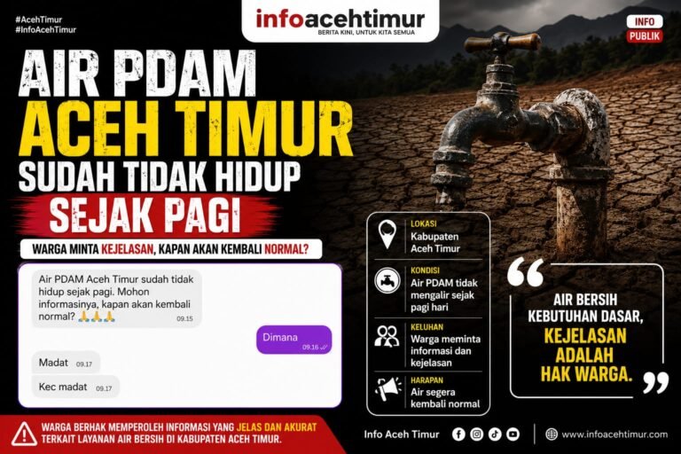 Air PDAM Aceh Timur Mati Sejak Pagi, Warga Madat Pertanyakan Kepastian
