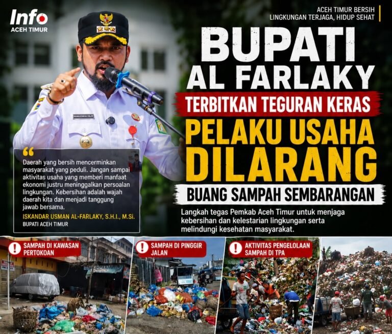 Bupati Aceh Timur Tegur Keras Pelaku Usaha: Buang Sampah Sembarangan, Izin Usaha Bisa Dicabut