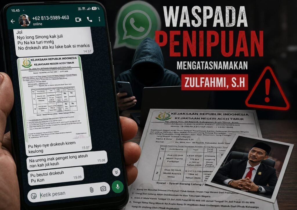 Lagi-Lagi Modus Penipuan WhatsApp, Nama Ketua Komisi III DPRK Aceh Timur Zulfahmi, S.H. Dicatut