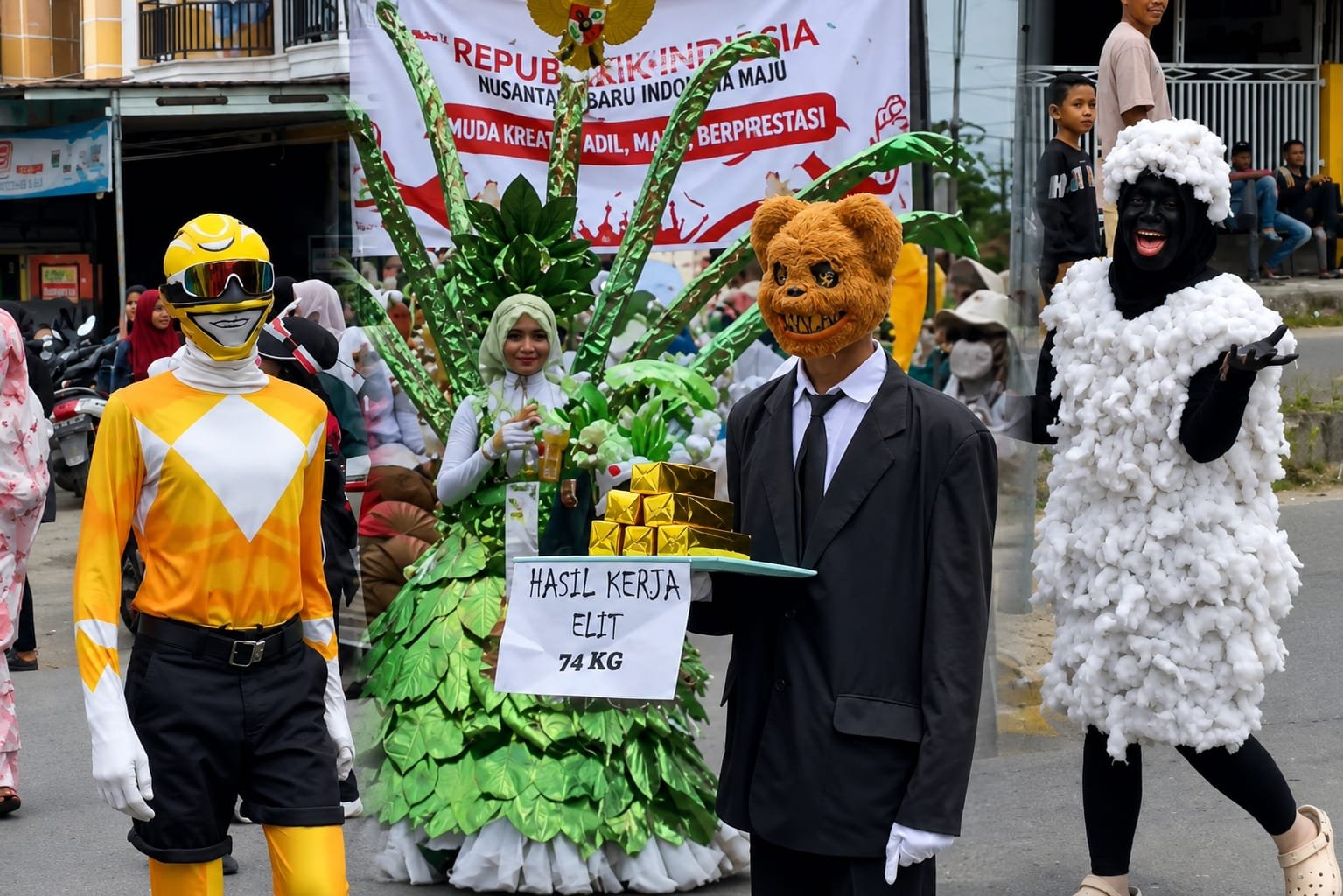 Pawai HUT Ke-81 Ri Di Aceh Timur Diramaikan Ribuan Kostum Jenaka, Dari Robot Hingga “Koruptor”