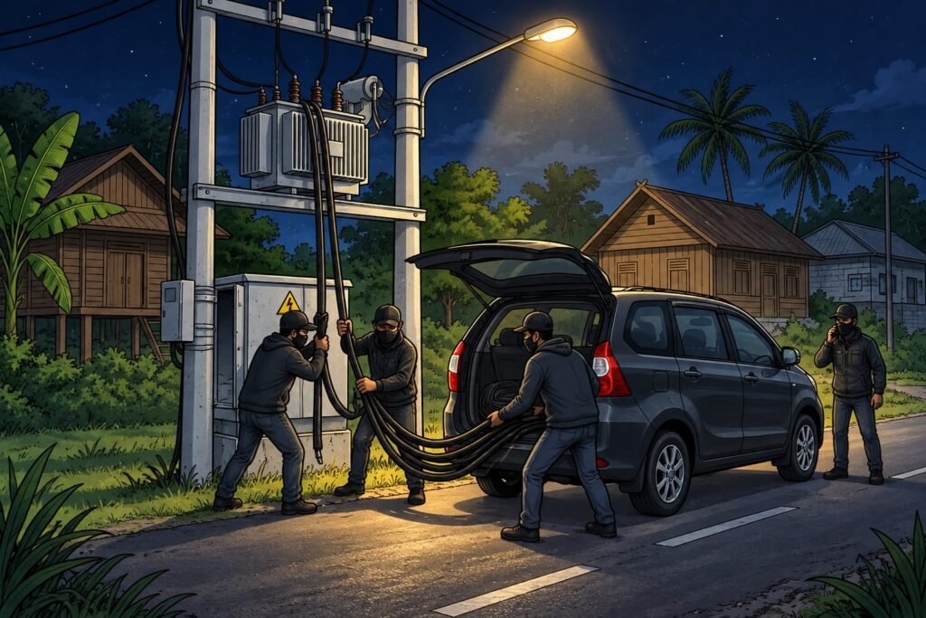 MODUS JADI PETUGAS PLN! Maling Kabel Trafo Ber-Avanza Hitam Gasak Trafo Desa Bagok Panah Sa, Warga Padam Total